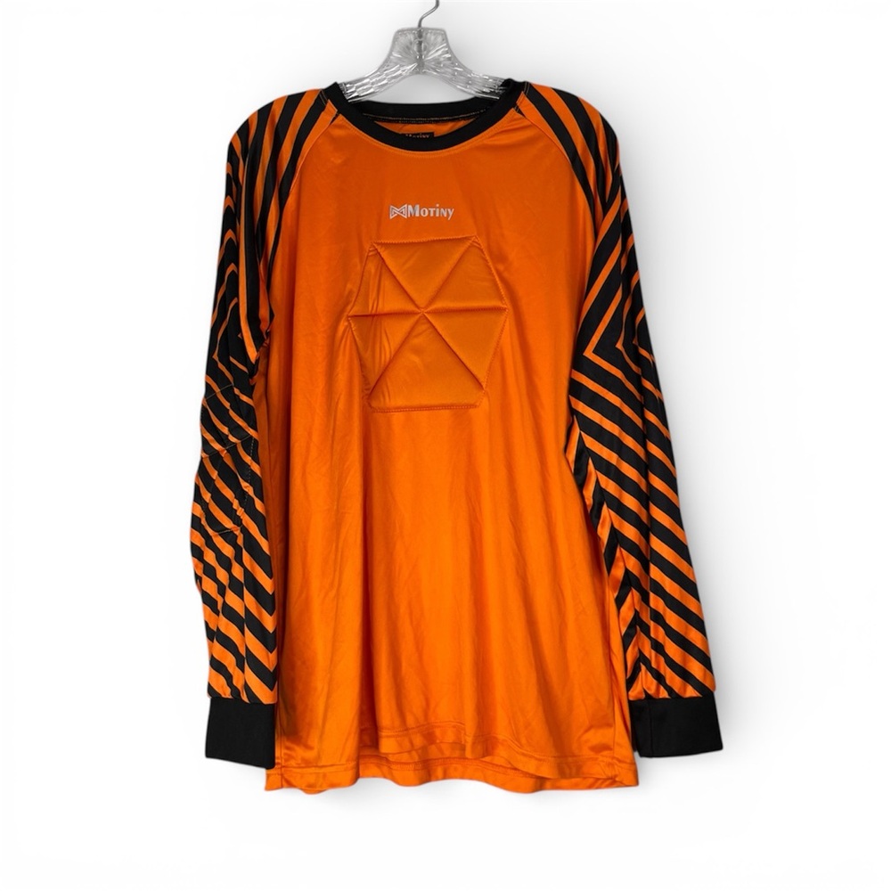Motiny Jersey Men’s M Orange Black Goal Keeper Soccer Padded Chest Elbows Stripe